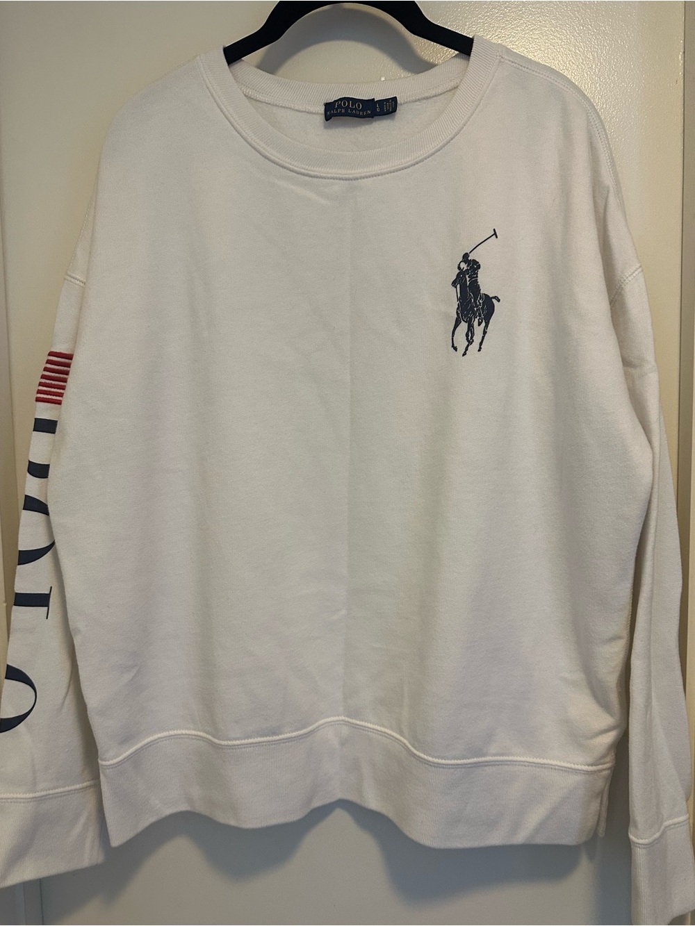 Ralph Lauren White Crewneck Sweatshirt with Navy Label